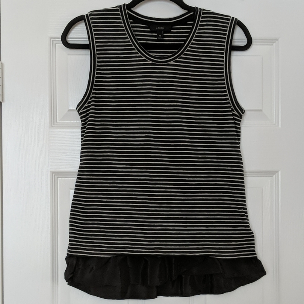 J.CREW Striped Ruffle Hem Sleeveless Top